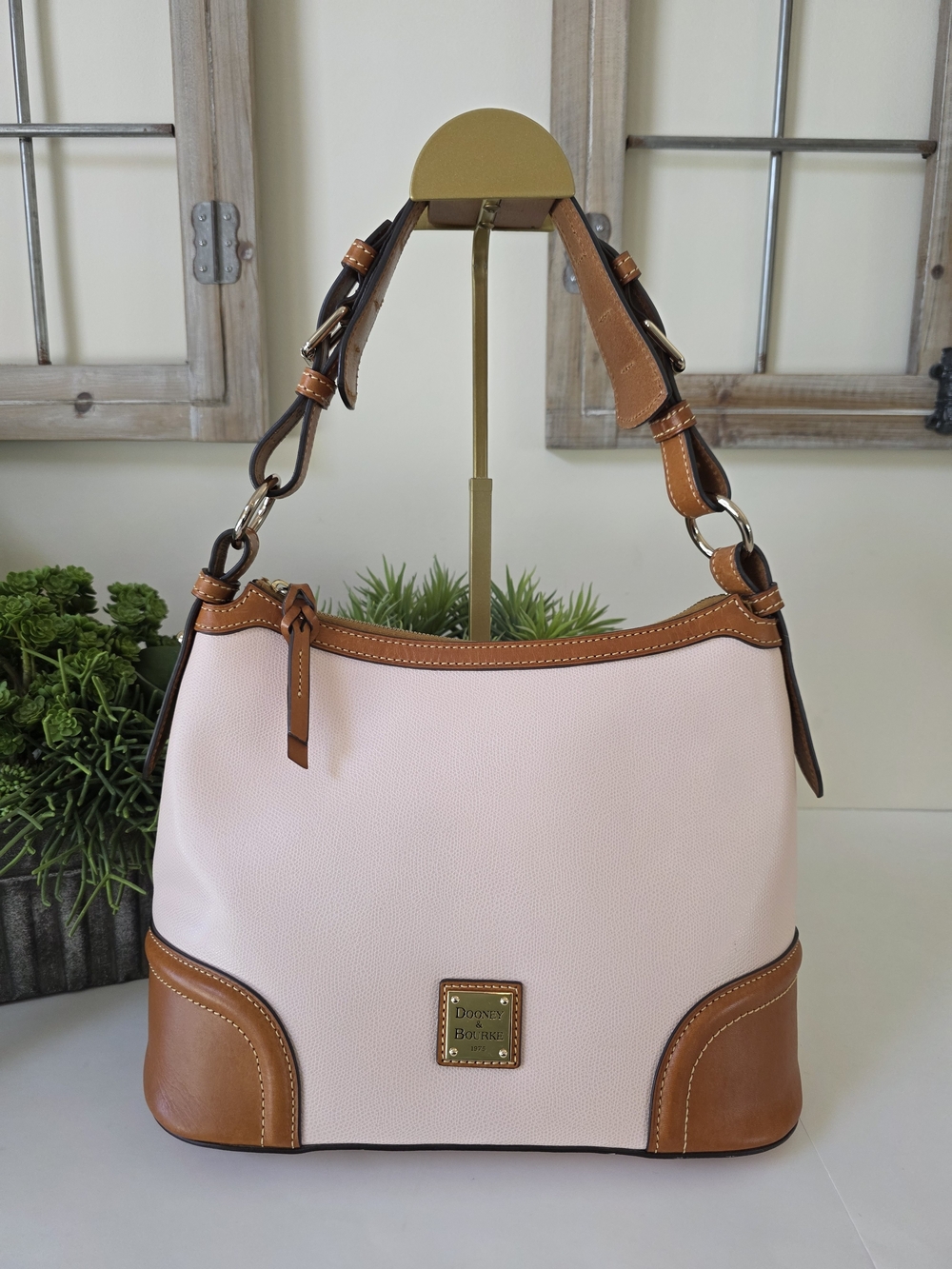 Dooney & Bourke Wexford Leather Hobo Blush Pink British Tan Trim Shoulder Bag